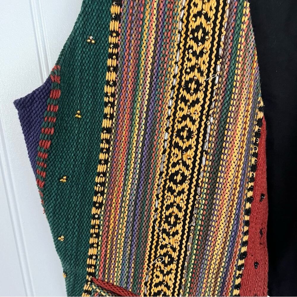 Vintage Funky Vest Woven Beaded Animal Print Ethnic Native Colorful Tuxedo Fit - Picture 5 of 7